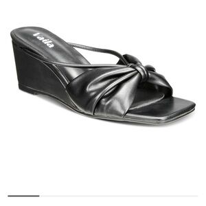 Black Glossy Wedge Slip-On Sandals